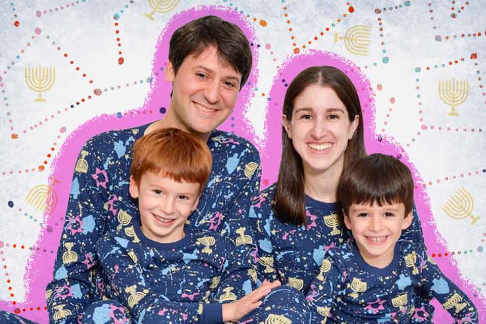 Family in Hanukkah pajamas