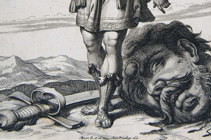 A scene from the David and Goliath story by the French printmaker Abraham Bosse from 1651.