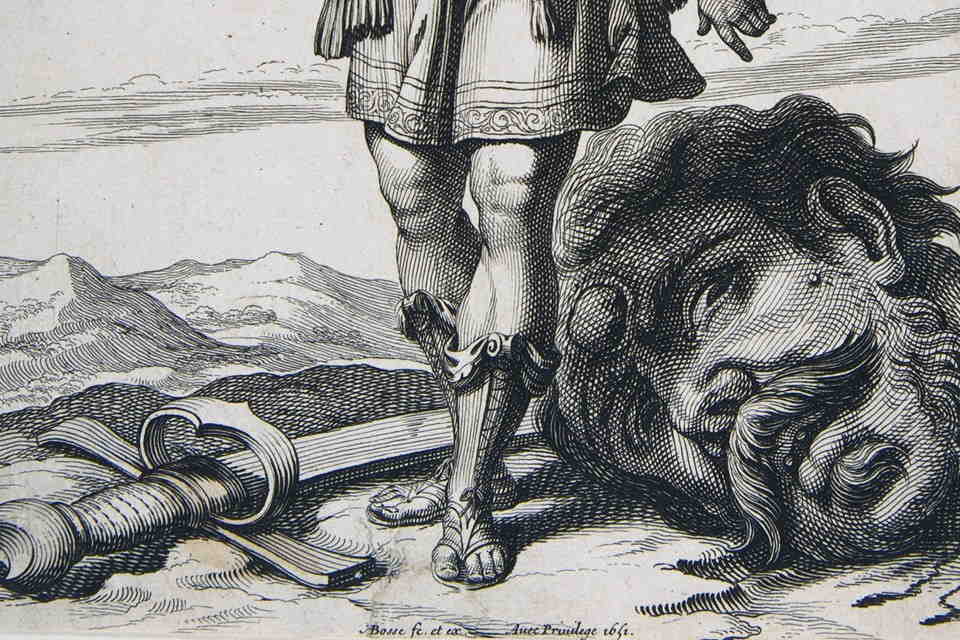 David with Goliath's head in a drawing from 1651
