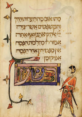 Sephardic script in the Prato Haggadah (the prayer book for Passover), 14th-century Spain.