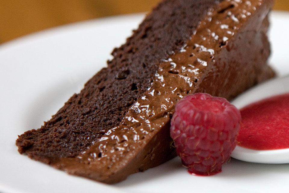 a slice of chocolate mousse cake