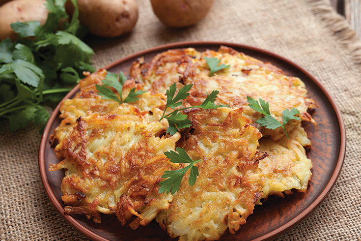 A plate full of potato pancakes (latkes)