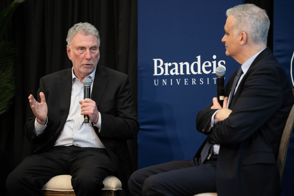 Marty Baron sits with Journalism Program director Neil Swidey during an event for the Richman Fellowship.