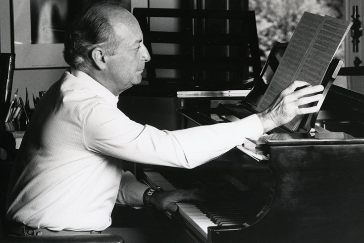 Henri Lazarof at his piano