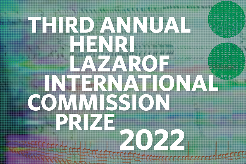 Third Annual Henri Lazarof International Commission Prize on a purple background