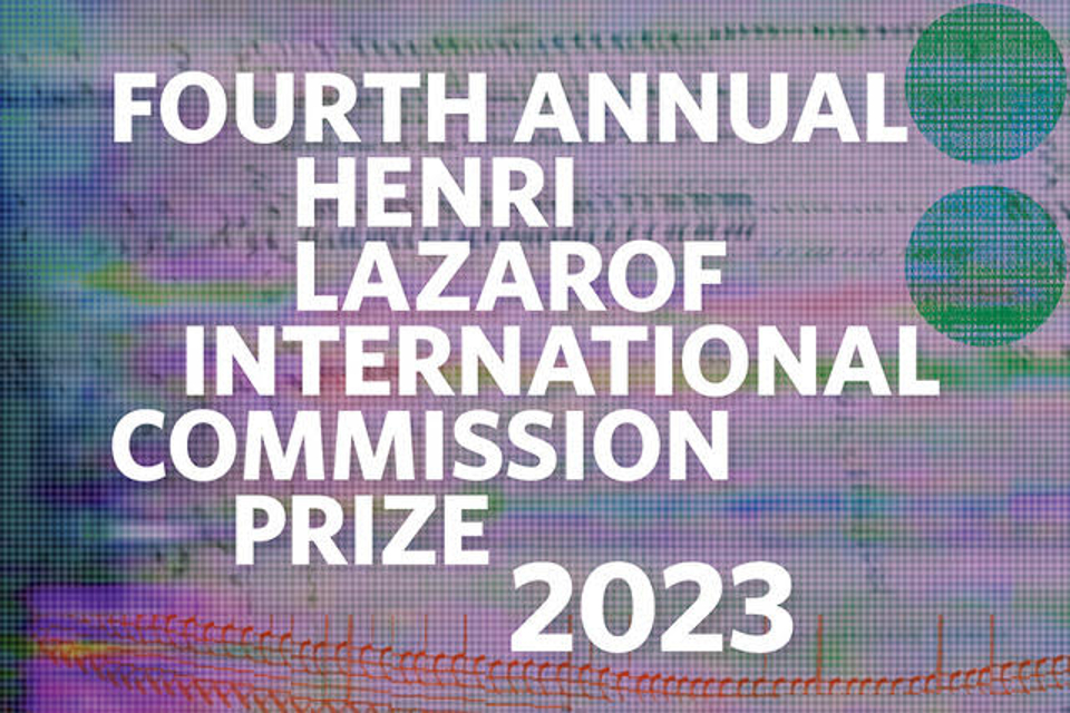 Fourth Annual Henri Lazarof International Commission Prize on a purple background