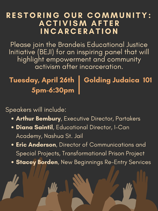 Poster for Restoring Our Community: Activism after Incarceration