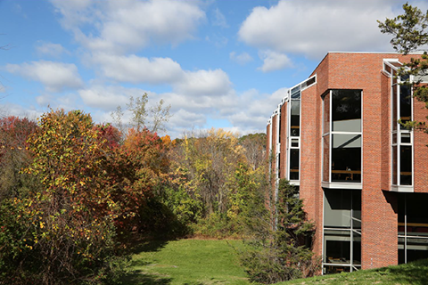 Farber exterior with fall foliage