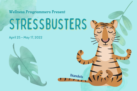 fall stressbusters logo, of a meditating tiger