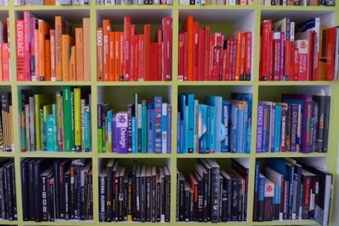 Colorful bookshelves