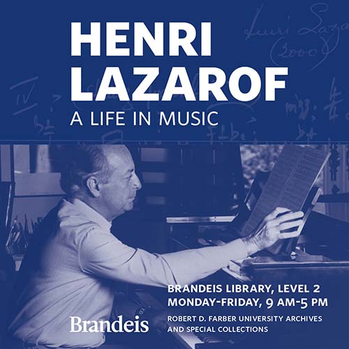 a banner for the Henri Lazarof exhibit