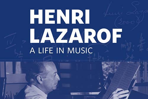 A banner for the Henri Lazarof exhibit