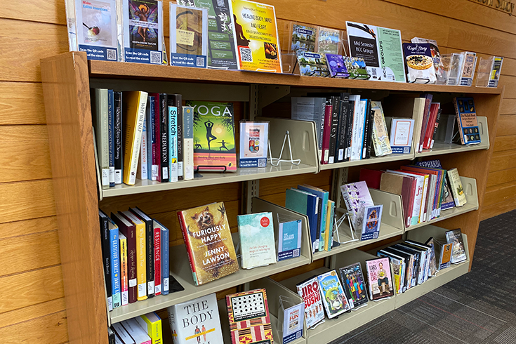 a display of books in the Library