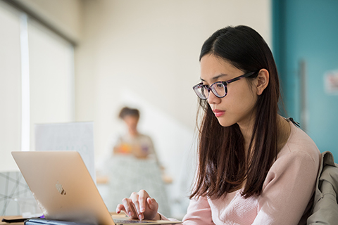 Student using a laptop
