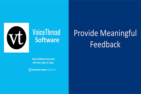 Two tone blue image with voicethread logo