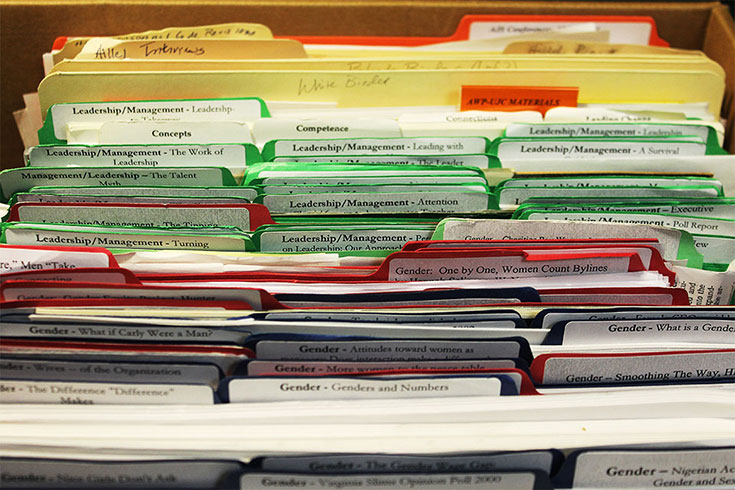 Box of Advancing Women Professionals files