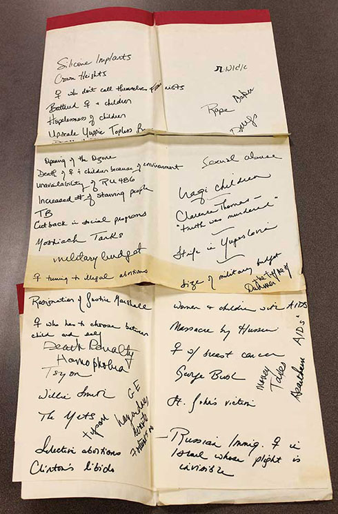 Aviva Cantor's handwritten notes on paper