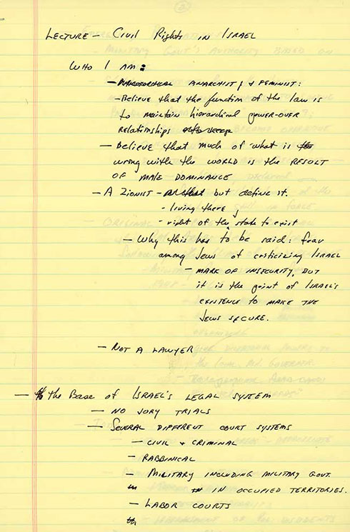 Marcia Freedman's handwritten notes on paper