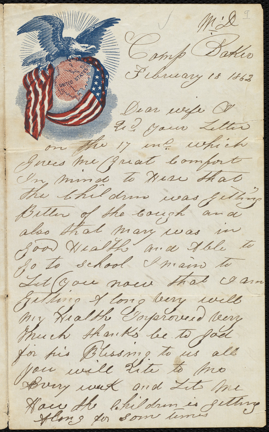 Civil War letter with flag