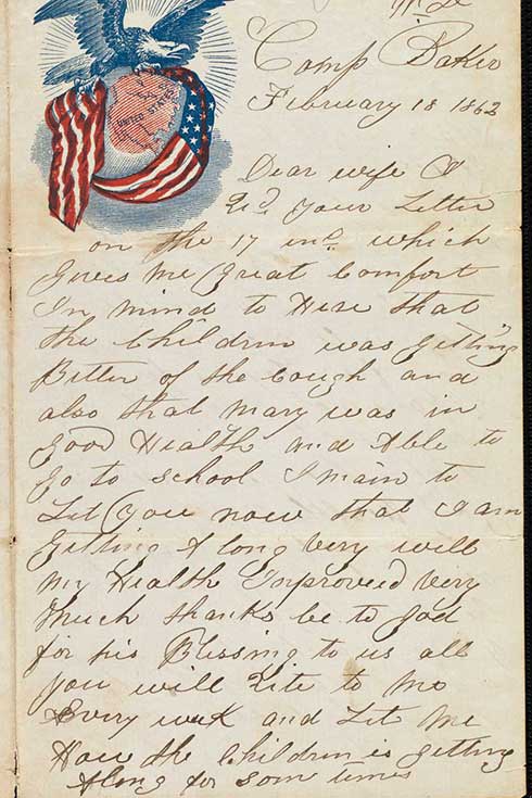 Civil War letter with flag