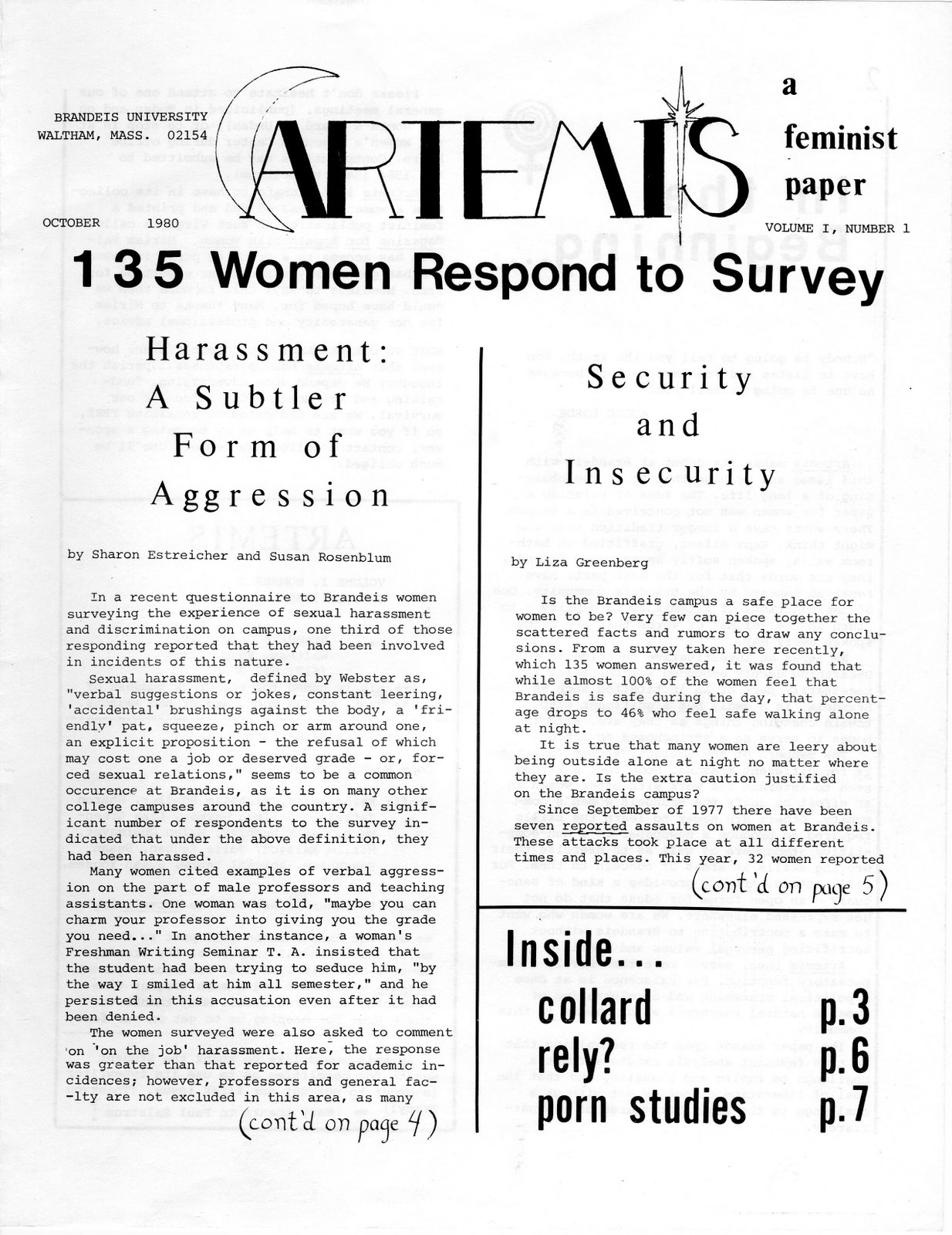 First issue of Artemis: A Feminist Paper