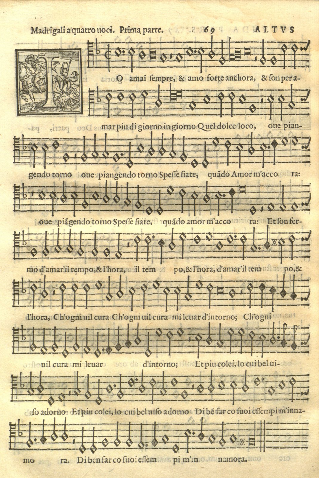 Page of the musical score for Madrigali a quatro voci