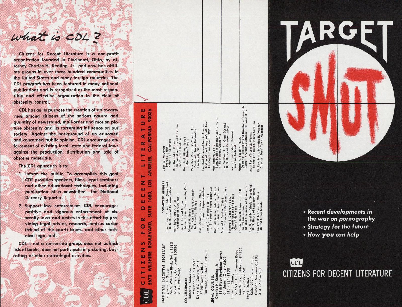 Pamphlet "Target Smut" issued by Citizens for Decent Literature, which fought back against obscenity in media