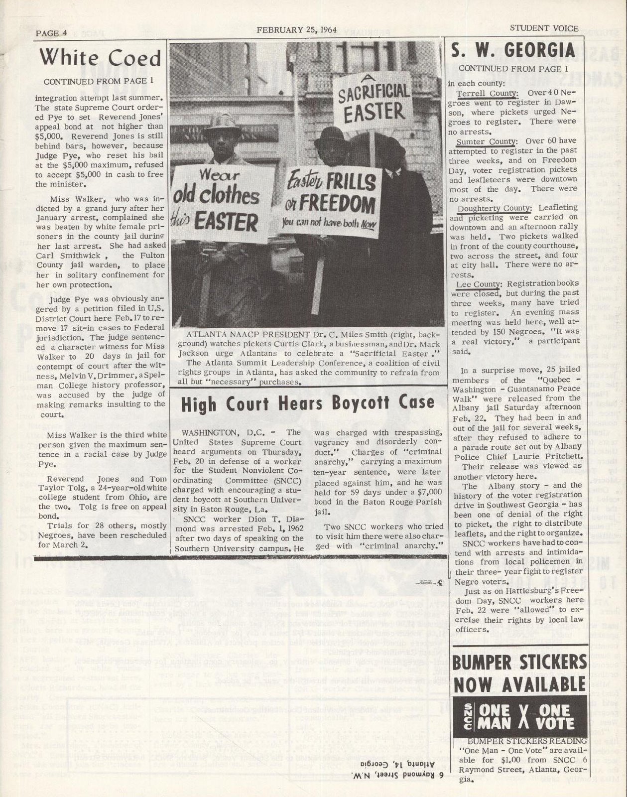 Student Voice newspaper excerpt featuring an article on racial integration