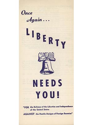Excerpt of a pamphlet with an illustration of a bell, text: Once again... Liberty Bell needs you! 