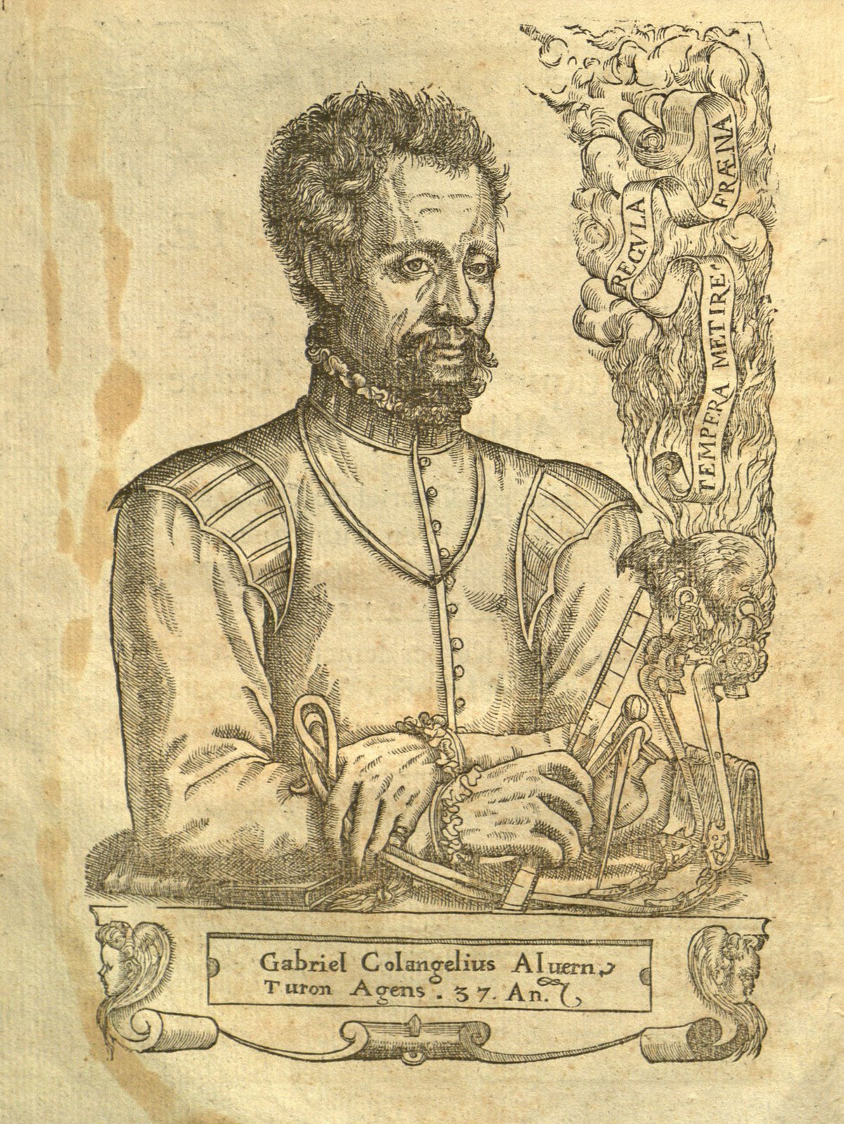 Black and white illustration of Gabriel de Collange, the translator for Trithemius's Polygraphie