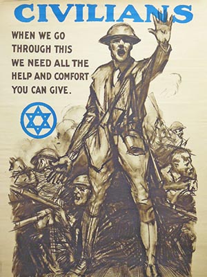 Poster for the Jewish Welfare Board for the United War Work Campaign. Text reads:When we go through this we need all the help and comfort you can give. 