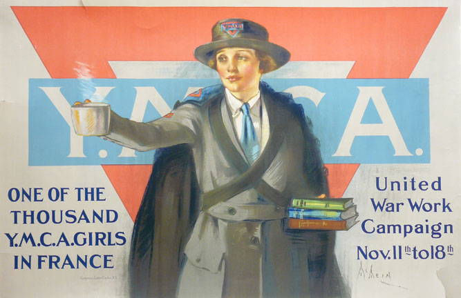 An illustration of a YMCA girl in France, text: United War Work Campaign