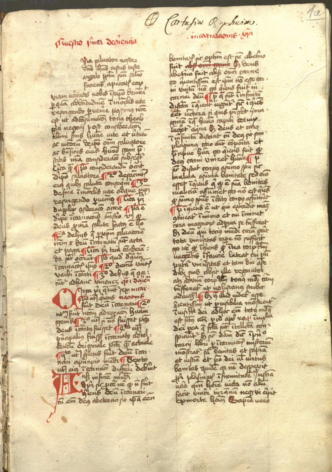 First page of Summa Theologica: Pars Tertia by Thomas Aquinas, 15th century