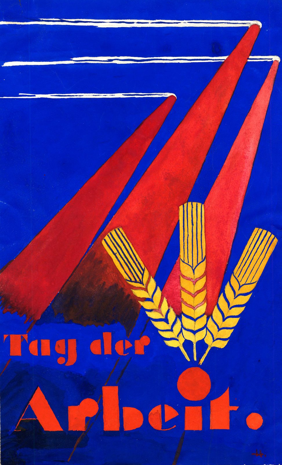 A colorful illustration titled Tag Der Arbeit, drawn by Helmut Hirsch circa 1930