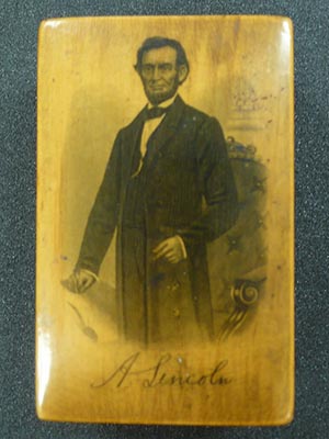 Outer case for the small sewing box that posthumously paid homage to Lincoln