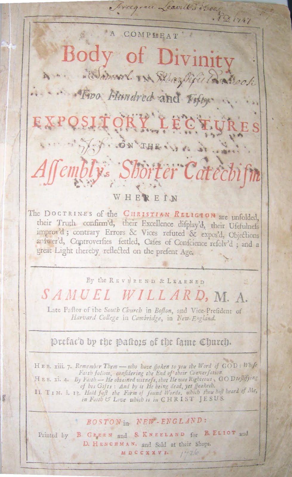 Title page of "A Compleat Body of Divinity, 250 Expository Lectures on the Assembly's Shorter Catechisms"