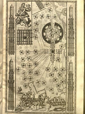 Obelisk Plan: A plate from the series of drawings depicting the moving of an obelisk to St. Peter’s Square and its erection before the basilica of St. Peter in the Vatican.