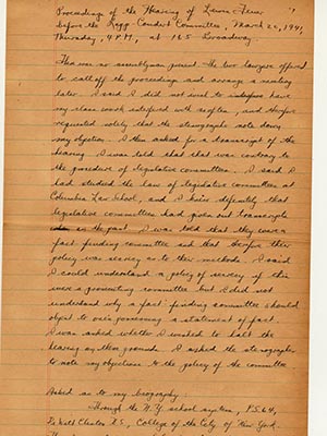 journal entry recounting Feuer’s experience of the Rapp-Coudert Committee on educational subversion hearing.