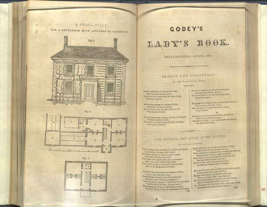 Pages of Godey's Lady's Book with house designs
