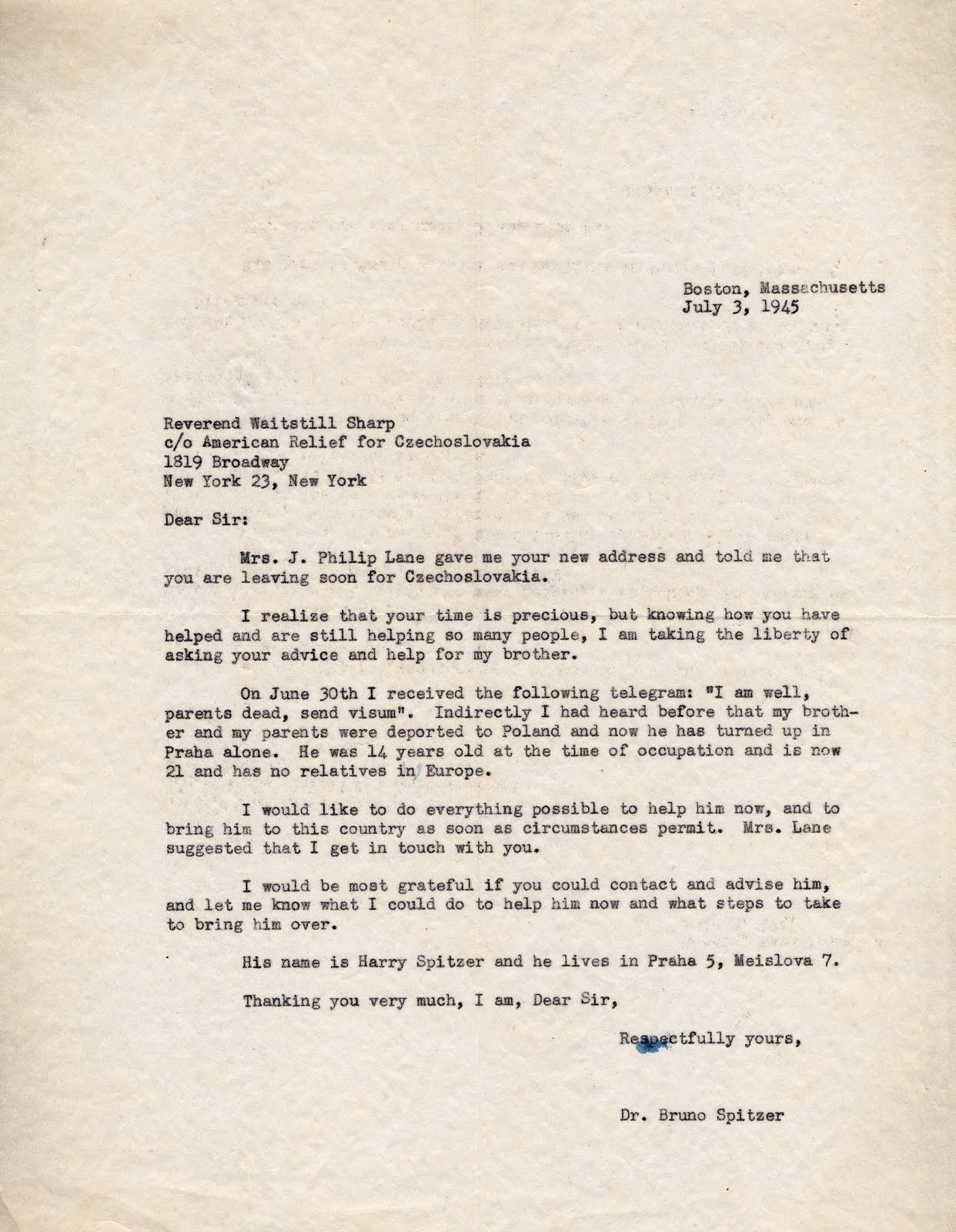 Letter from the "Harry Affadavit" folder