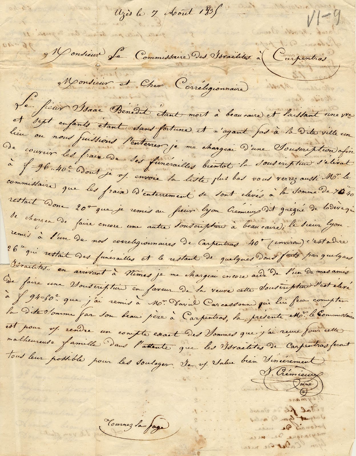 Letter by Adolphe Cremieux