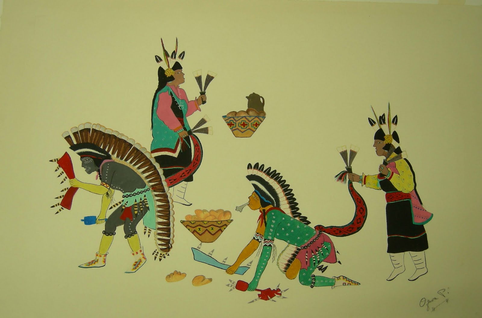watercolor of Native American life