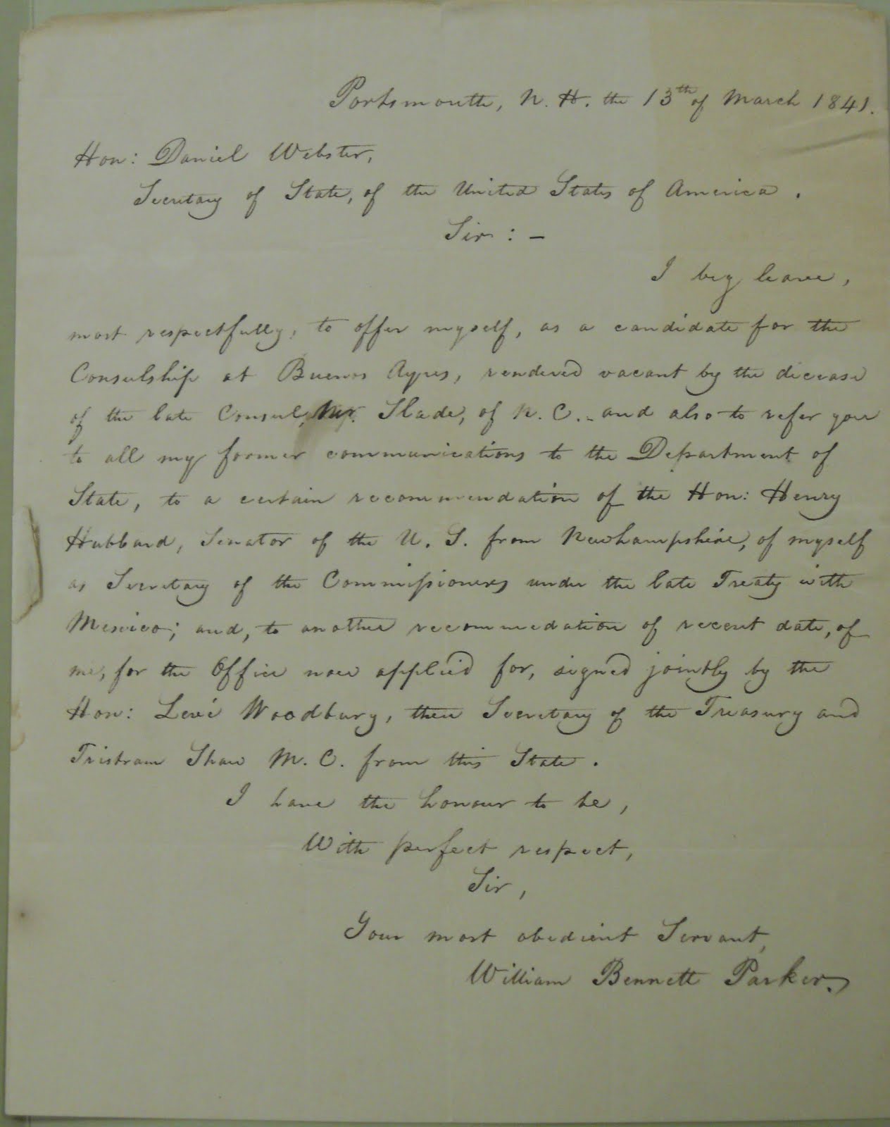 Handwritten letter addressed to Webster
