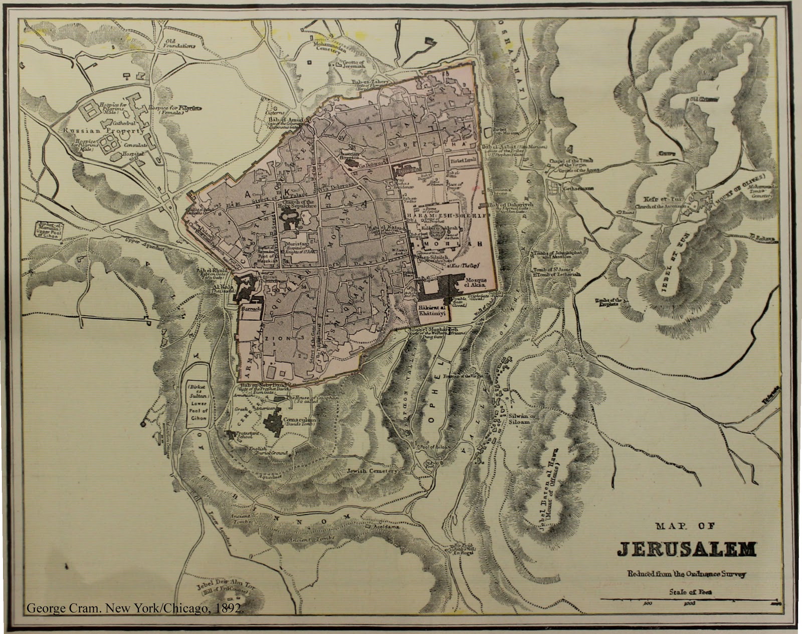 Map of Jerusalem, 1892, George Cram