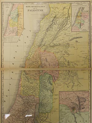 Rand McNally late 19th century map of Palestine with an inset of Christ's Journeyings, and another inset of Canaan.