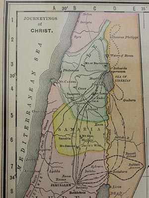 Map inset of the Journeyings of Christ from the Rand McNally late 19th Century map of Palestine