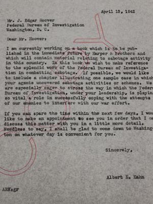Letter from Kahn to J. Edgar Hoover, FBI