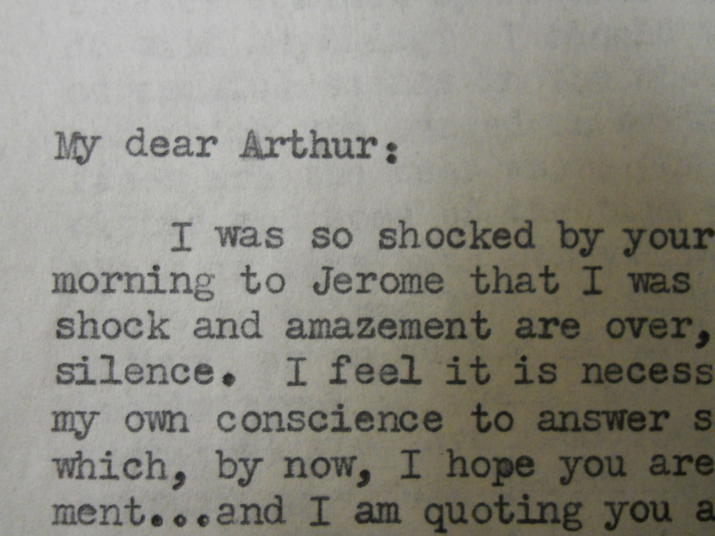 Letter from Harold Rome regarding a disagreement with Jerome Weidman