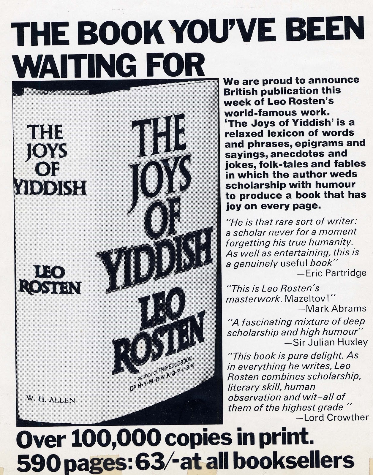 Ad for Leo Rosten's "The Joys of Yiddish"