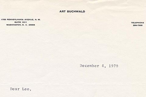 Cropped letter from Art Buchwald, dated December 4, 1970